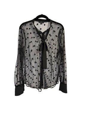 J.Crew Tie-Neck Long-Sleeve Sheer Top in Dotted Tulle Size M Cami Not Included